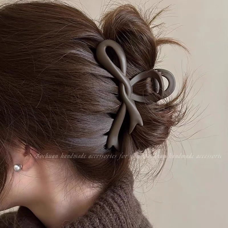 网红鲨鱼夹秋冬大号高级感头发抓夹磨砂气质蝴蝶结飘带发夹发饰