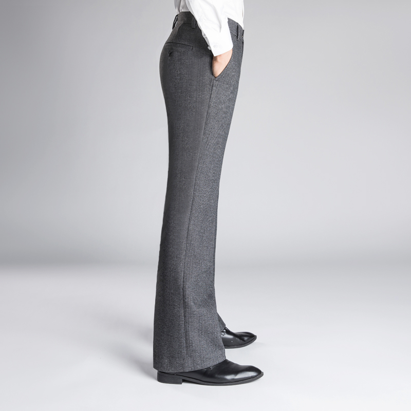 冬季厚款秋冬男士西裤垂感直筒宽松阔腿休闲裤子人字呢高腰喇叭裤