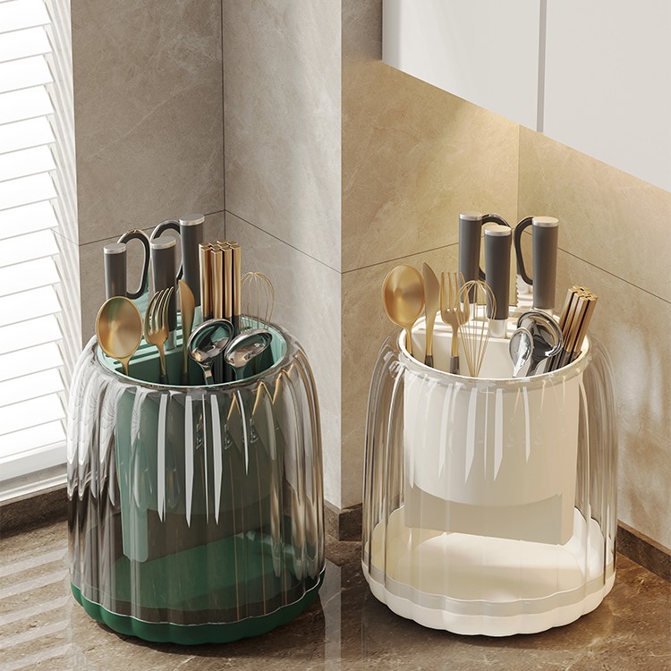 2023新款轻奢旋转透明刀架菜刀具置物架多功能收纳盒一体菜刀筷笼