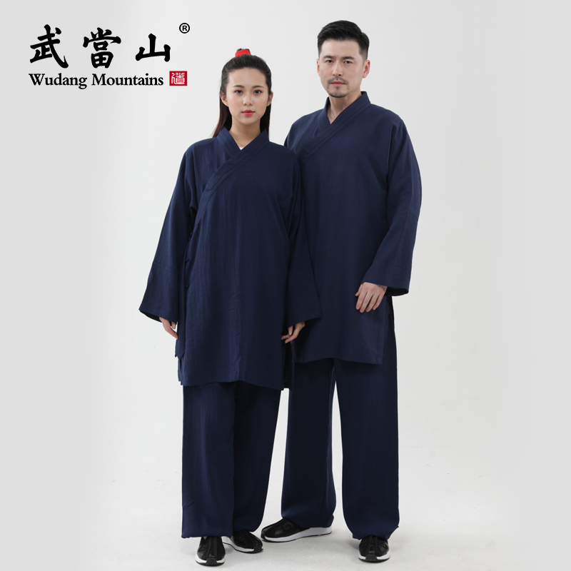 武當山斜襟中袍套装太极服薄款中式国风男女款套装武当山传统服饰