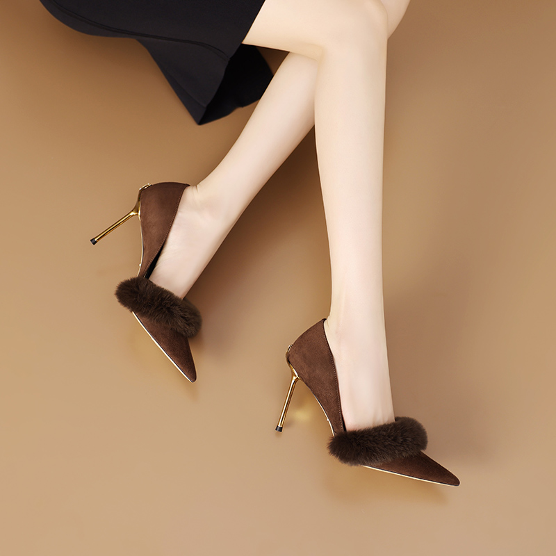 8厘米名媛尖头高跟鞋真皮浅口女鞋2024春季新款气质小众细跟单鞋