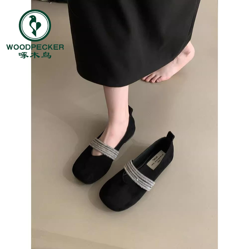 啄木鸟法式平底设计感单鞋2025新款春季仙女风复古水钻玛丽珍瓢鞋