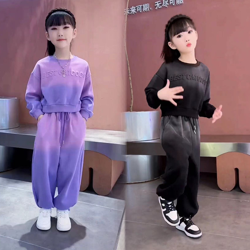 女童秋装套装2025新款洋气时髦潮酷扎染卫衣女孩秋季两件套中大童