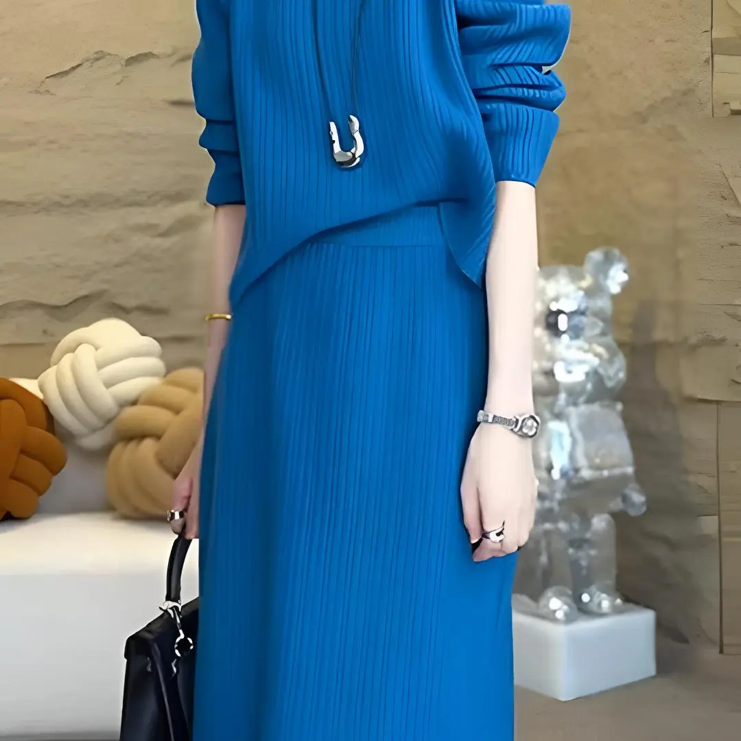 时尚洋气女装显瘦入秋穿搭套装长袖针织毛衣裙子两件套秋冬一整套