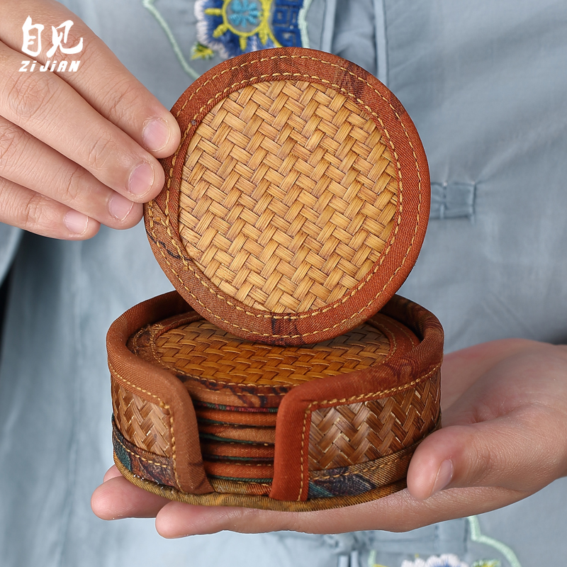 竹杯托杯垫布艺隔热茶杯垫子干泡茶托餐桌垫茶室功夫茶具茶道配件