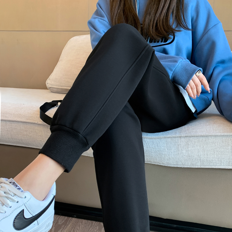 运动裤子女秋冬宽松束脚2025新款休闲哈伦裤高腰显瘦黑色卫裤加绒