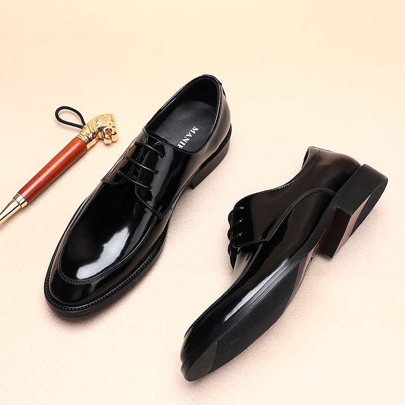 手工真皮商务正装轻奢系带高端黑色婚鞋舒适时尚百搭男士德比皮鞋