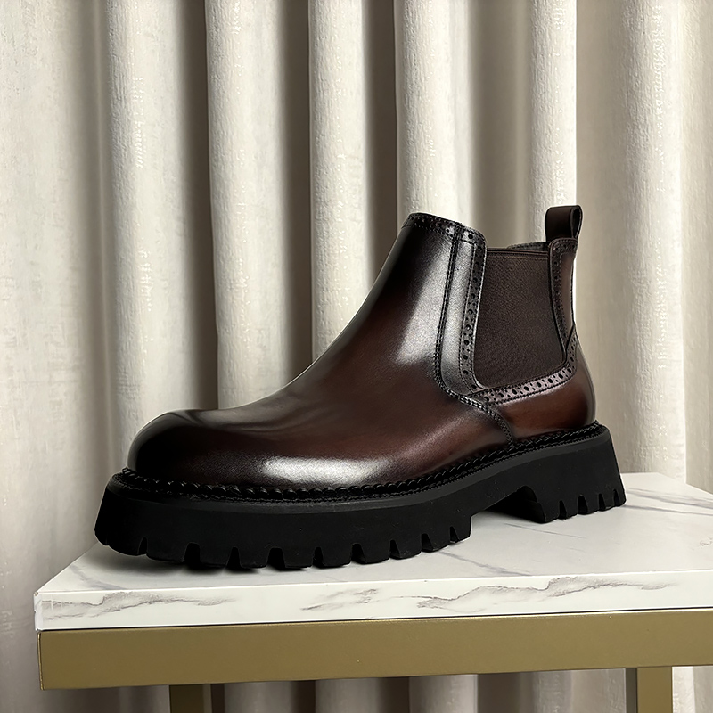 英伦圆头厚底增高真皮时尚百搭切尔西靴商务休闲型男皮靴欧美潮牌