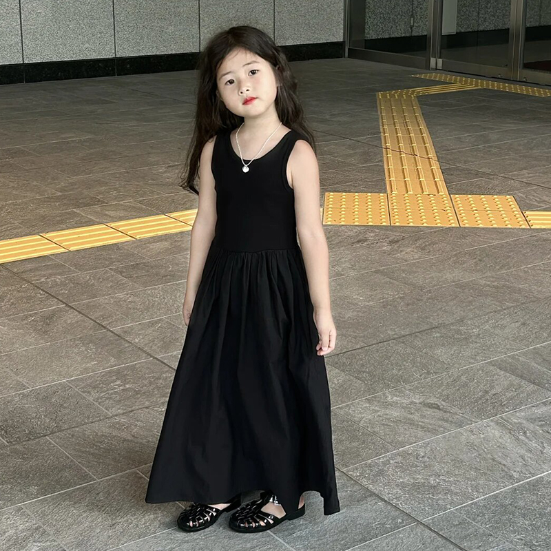 壹妈韩范女童黑色连衣裙童装夏季儿童洋气大裙摆公主裙生日礼服