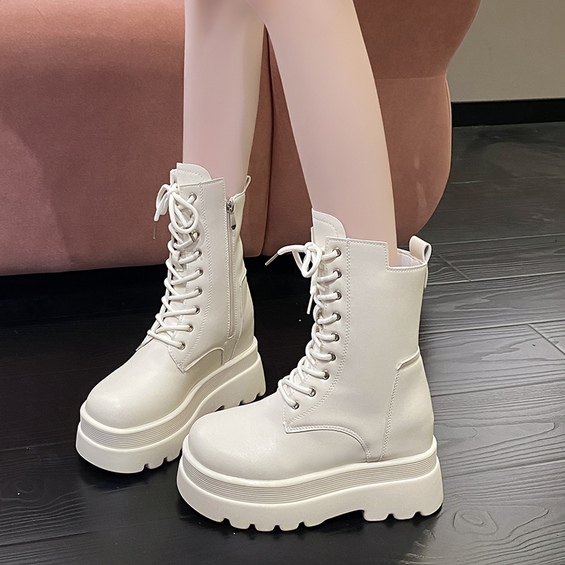 内增高马丁靴女款鞋子2025新款春季英伦风靴子显高小个子厚底短靴