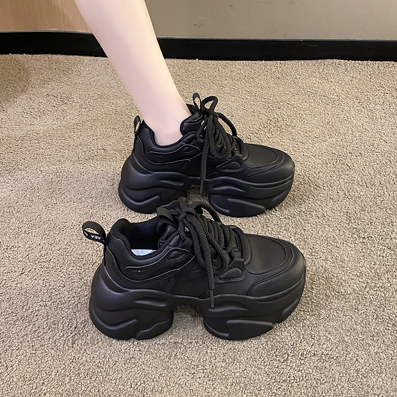 黑色老爹鞋女2025新款秋冬加绒百搭厚底休闲运动鞋增高小个子单鞋