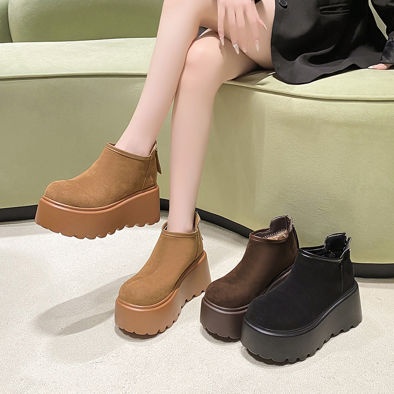 厚底雪地靴女款2025冬季新款保暖加绒勃肯棉鞋靴子小个子增高短靴