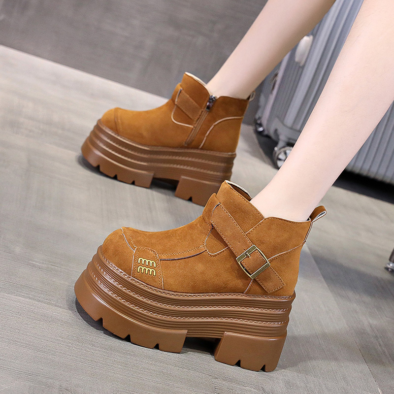 欧货磨砂真皮复古厚底松糕博肯雪地靴女2025新款冬季加绒保暖棉鞋