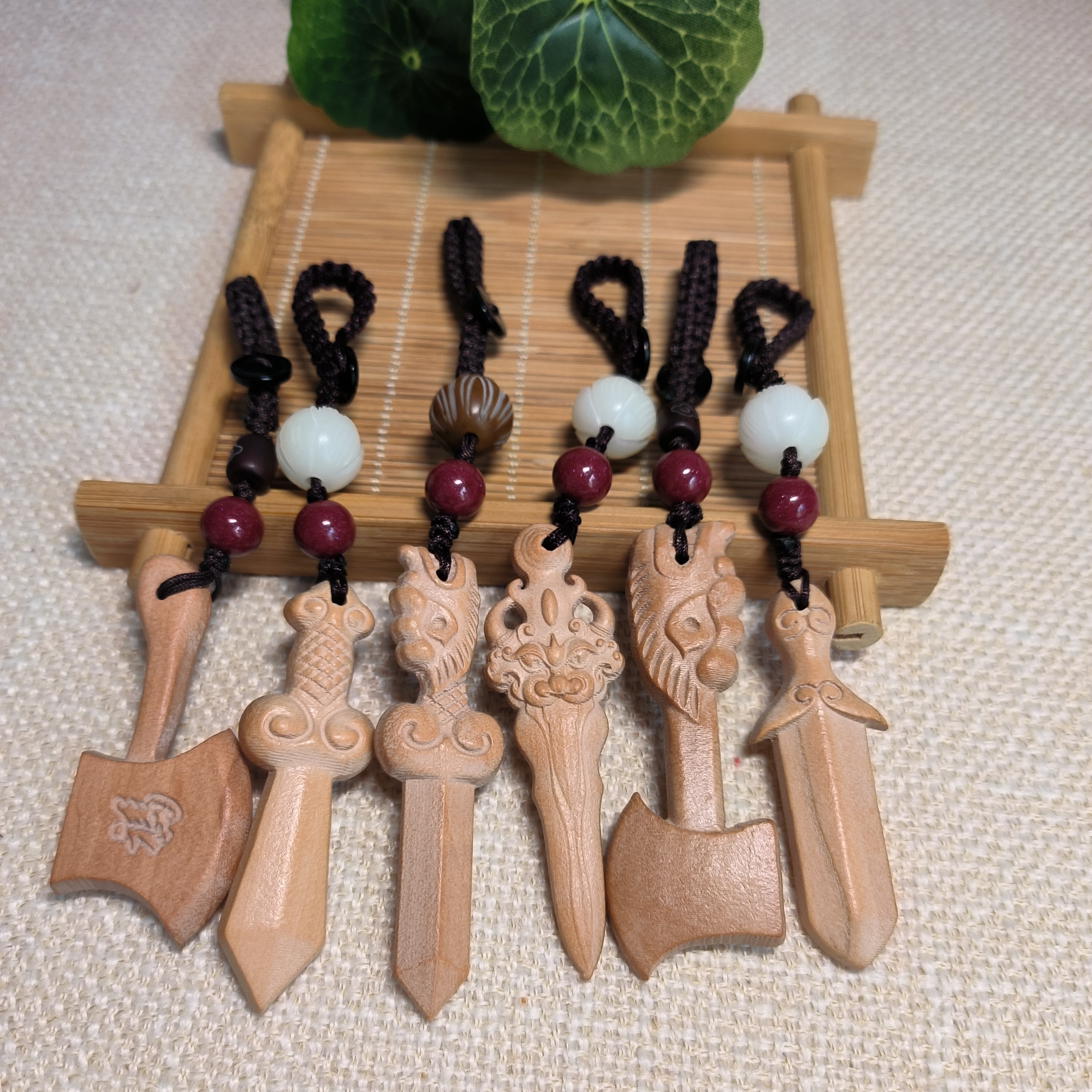 桃木剑斧头葫芦钥匙扣男女随身挂件手工编绳