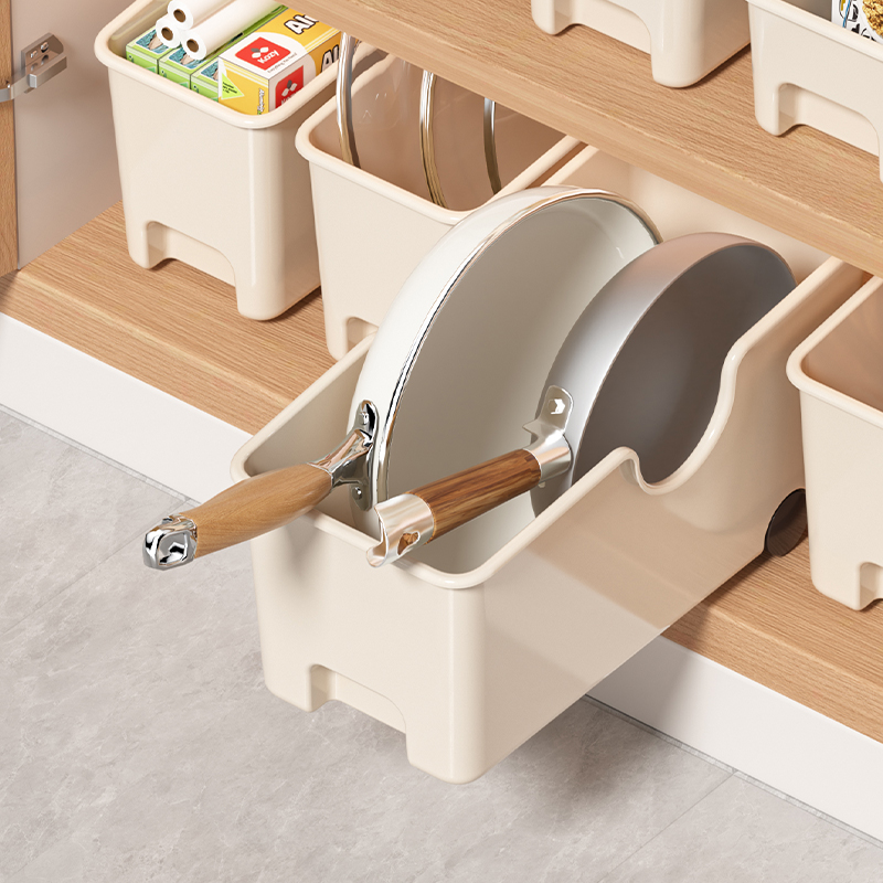 厨房锅具收纳盒带滑轮水槽下橱柜锅盖架收纳架调料杂物家用大容量