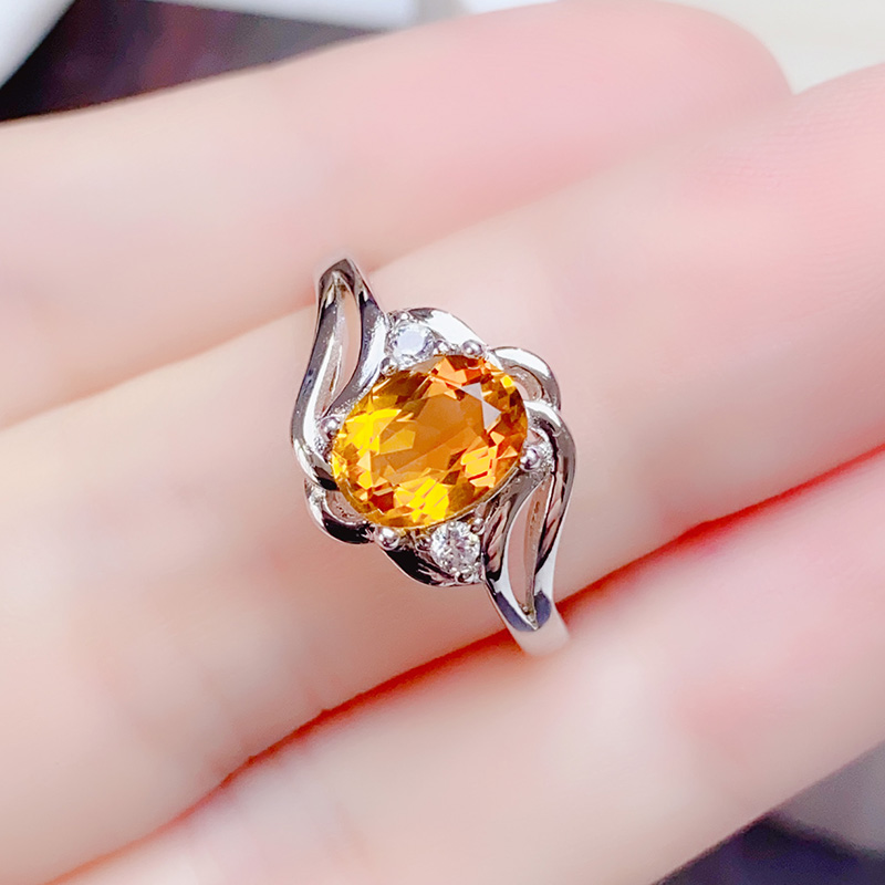 星和意蓝珊925银镶嵌天然黄水晶戒指女开口可调节黄色宝石轻奢