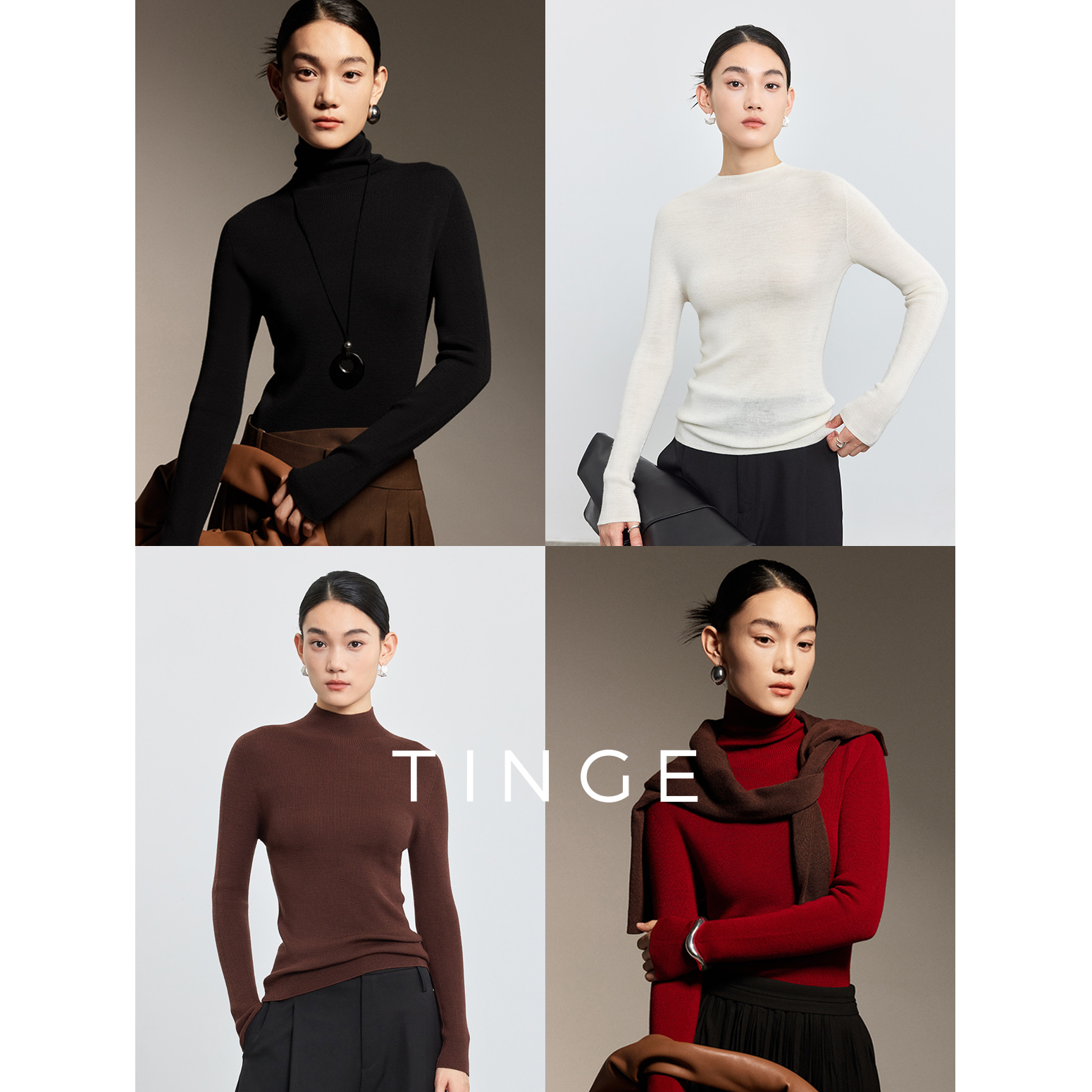 TINGE/贴己岛精一线成衣无缝加厚可机洗羊毛衫内搭针织打底衫上衣