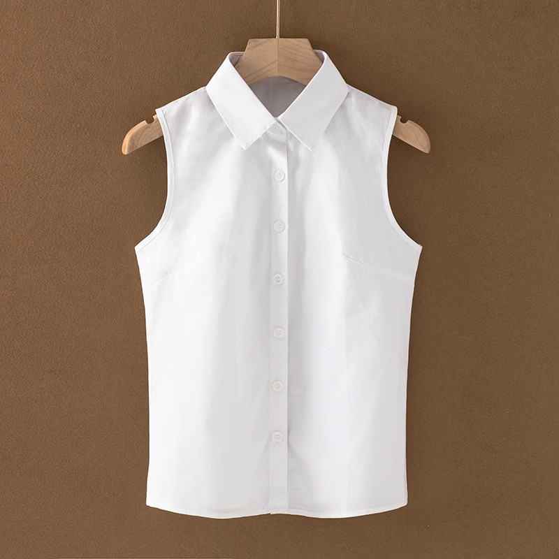 2025棉质无袖衬衫春夏韩版女款百搭打底职业衬衣背心新款假领子