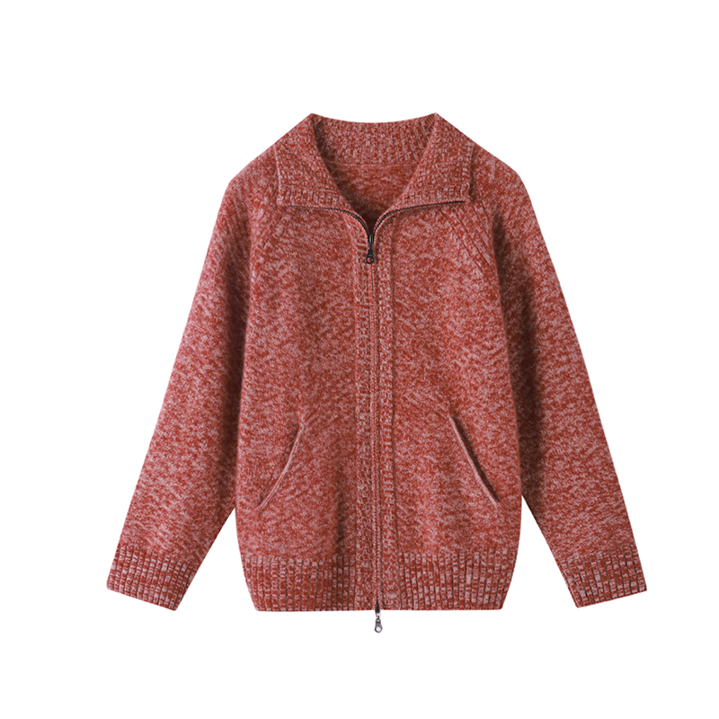 【康赛妮花式纱】100纯山羊绒秋冬女厚款立领长袖针织开衫外套