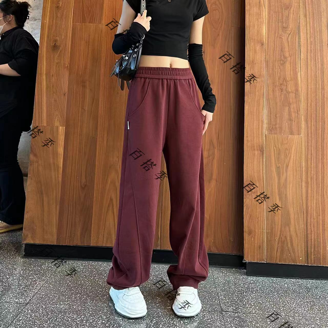 工厂店一香蕉裤红色高腰拖地百搭净版休闲阔腿裤单款裤子