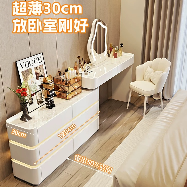 新款实木奶油风梳妆台卧室简约现代30宽斗柜收纳柜一体家用化妆桌