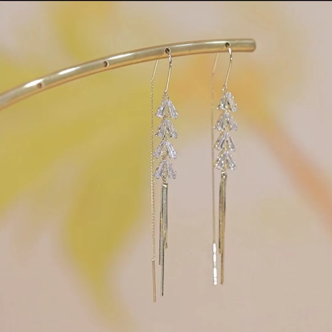 铜合金合成锆石耳饰 【麦穗耳线】时尚轻奢耳环气质百搭网红设计感