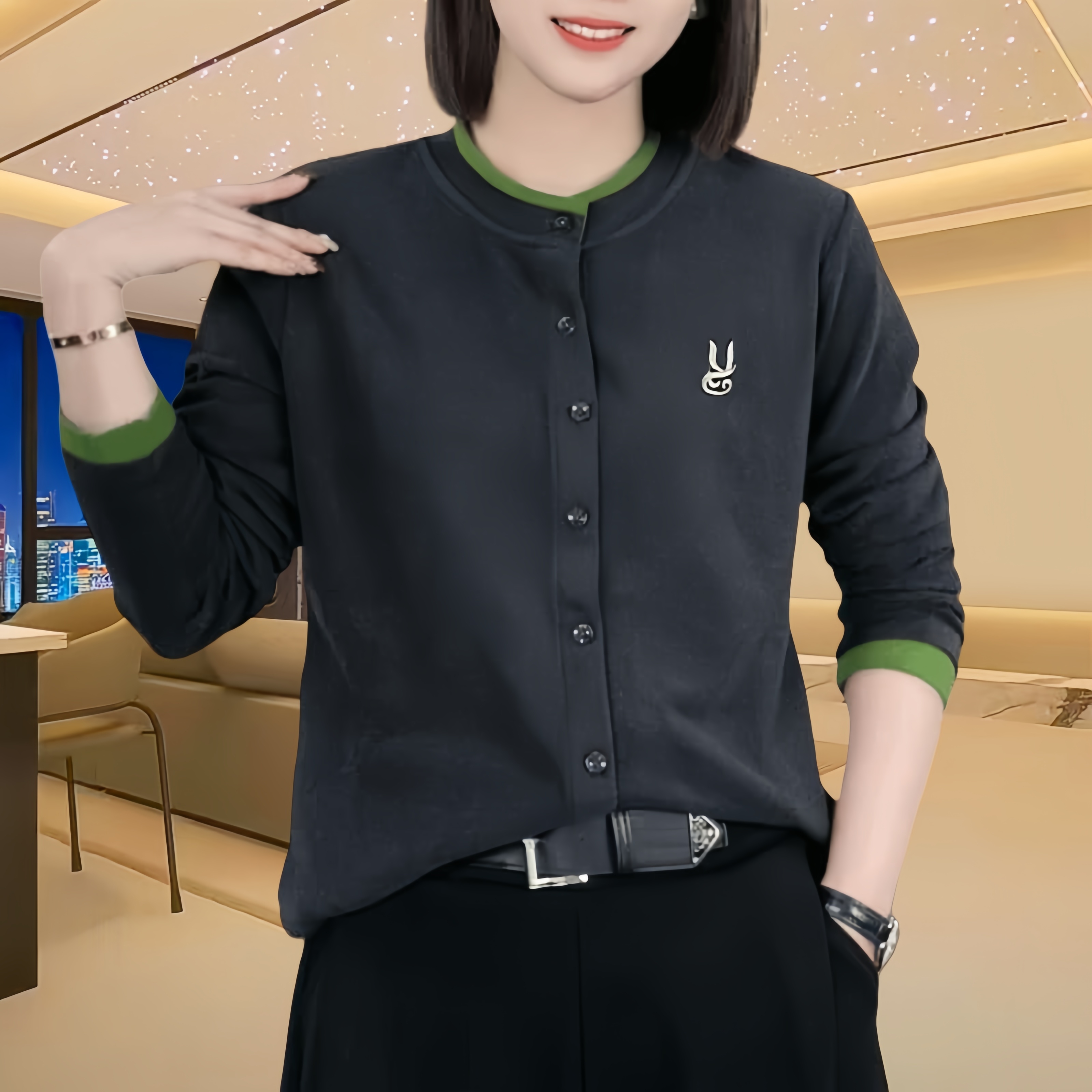 秋冬双面绒宽松假两件套头卫衣女2025新款休闲撞色保暖长袖上衣