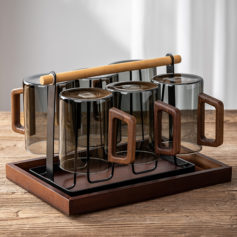 高档玻璃水具套装耐高温高硼硅玻璃杯中式家用待客茶杯带把手杯子