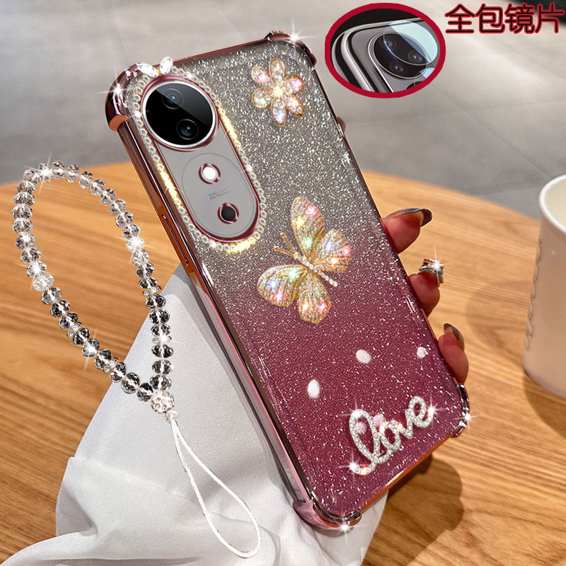 适用vivo s19手机壳vivos19镜头全包镶钻V2364A气囊防摔蝴蝶女款