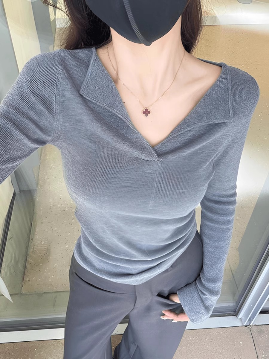 韩系长袖针织衫女2025春季新款法式修身显瘦内搭打底衫上衣A6-18