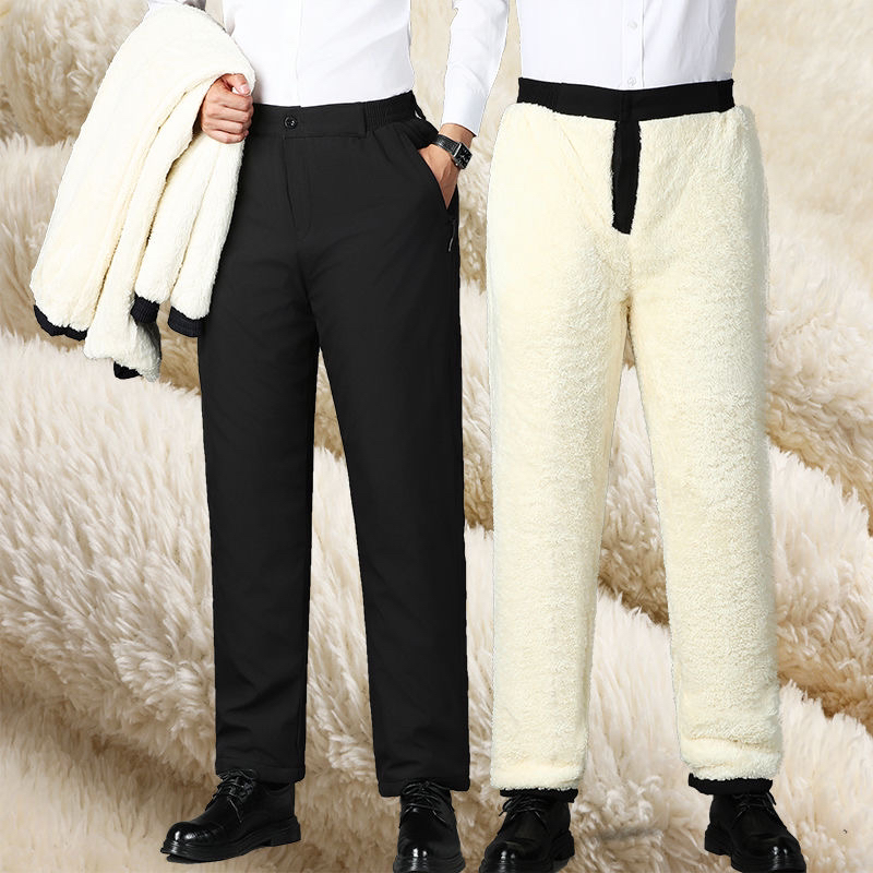 冬季新款中老年男士加绒加厚保暖裤三层加棉加绒外穿直筒休闲裤