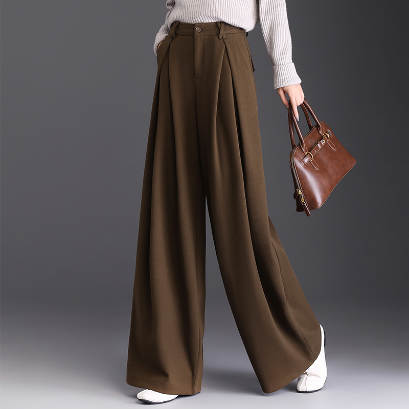加厚毛呢阔腿裤休闲裤女宽松长裤秋冬2025新款高腰藏肉显瘦哈伦裤