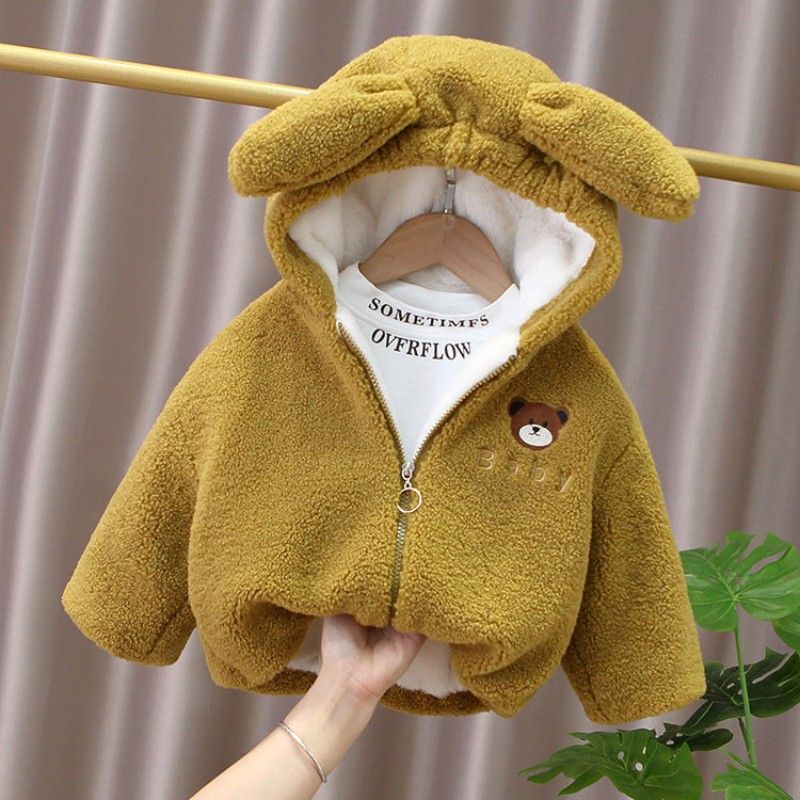 儿童加绒毛毛衣外套2025新款韩版洋气宝宝秋冬装加绒加厚保暖棉袄