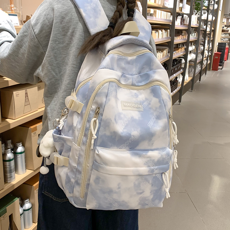 书包女生高颜值ins小众设计扎染双肩包中学生减负大学生电脑背包