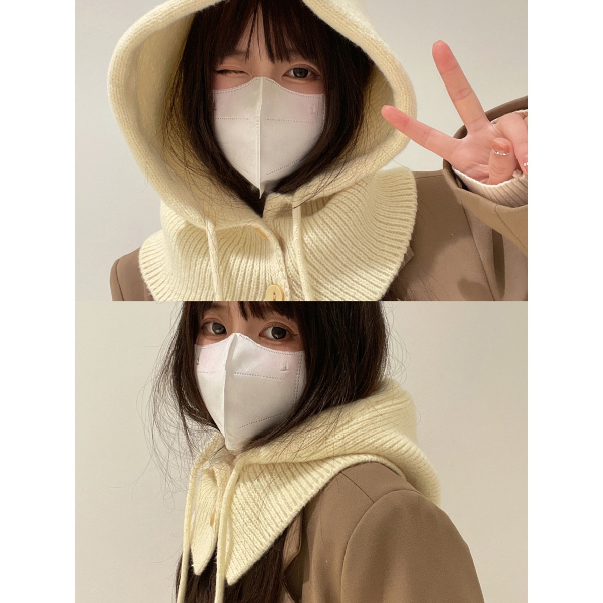 韩国巴拉克拉法帽子女冬季帽子围脖一体情侣款护耳毛线针织帽保暖