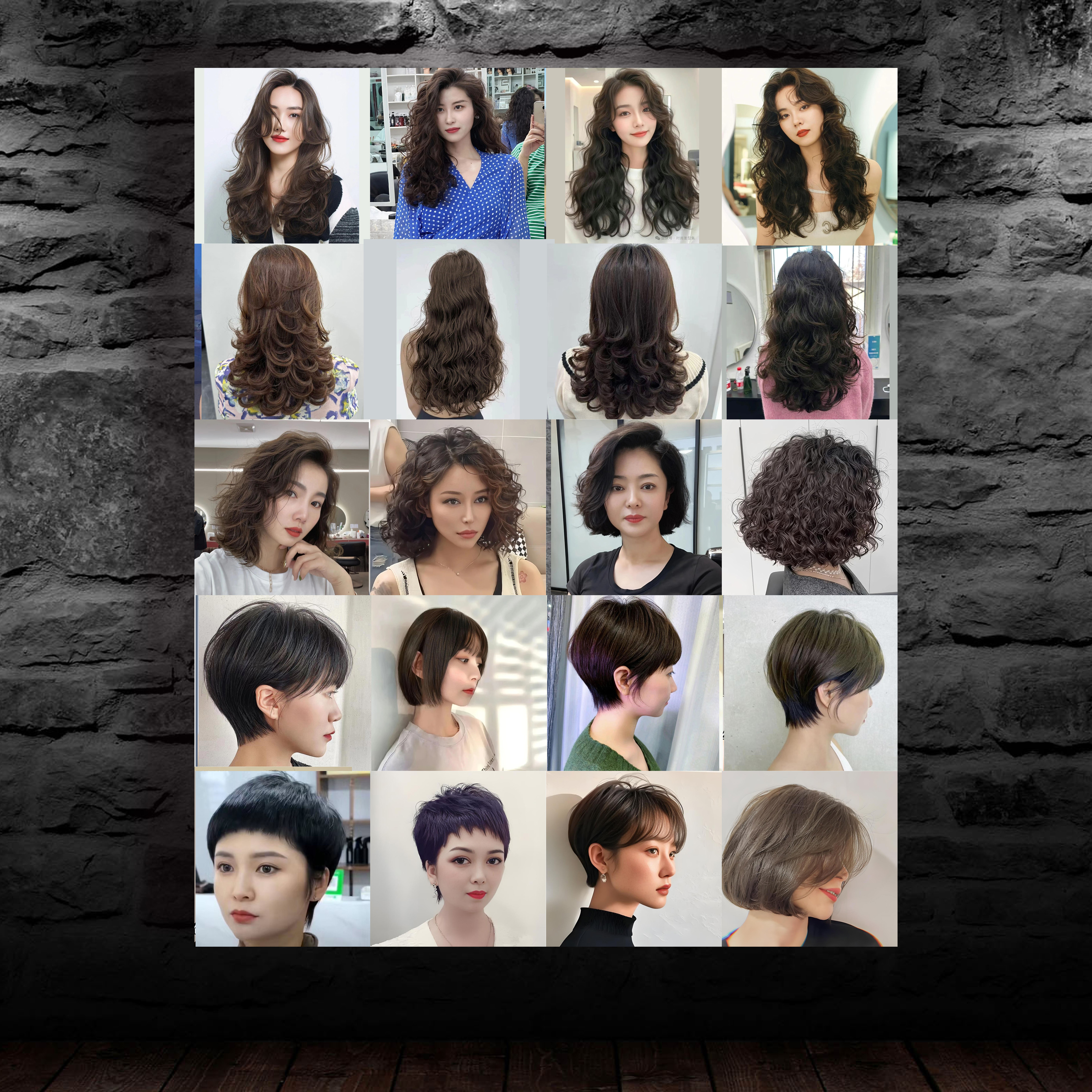 理发店时尚发型贴画海报女士流行烫发型图美发店发廊背景墙装饰画