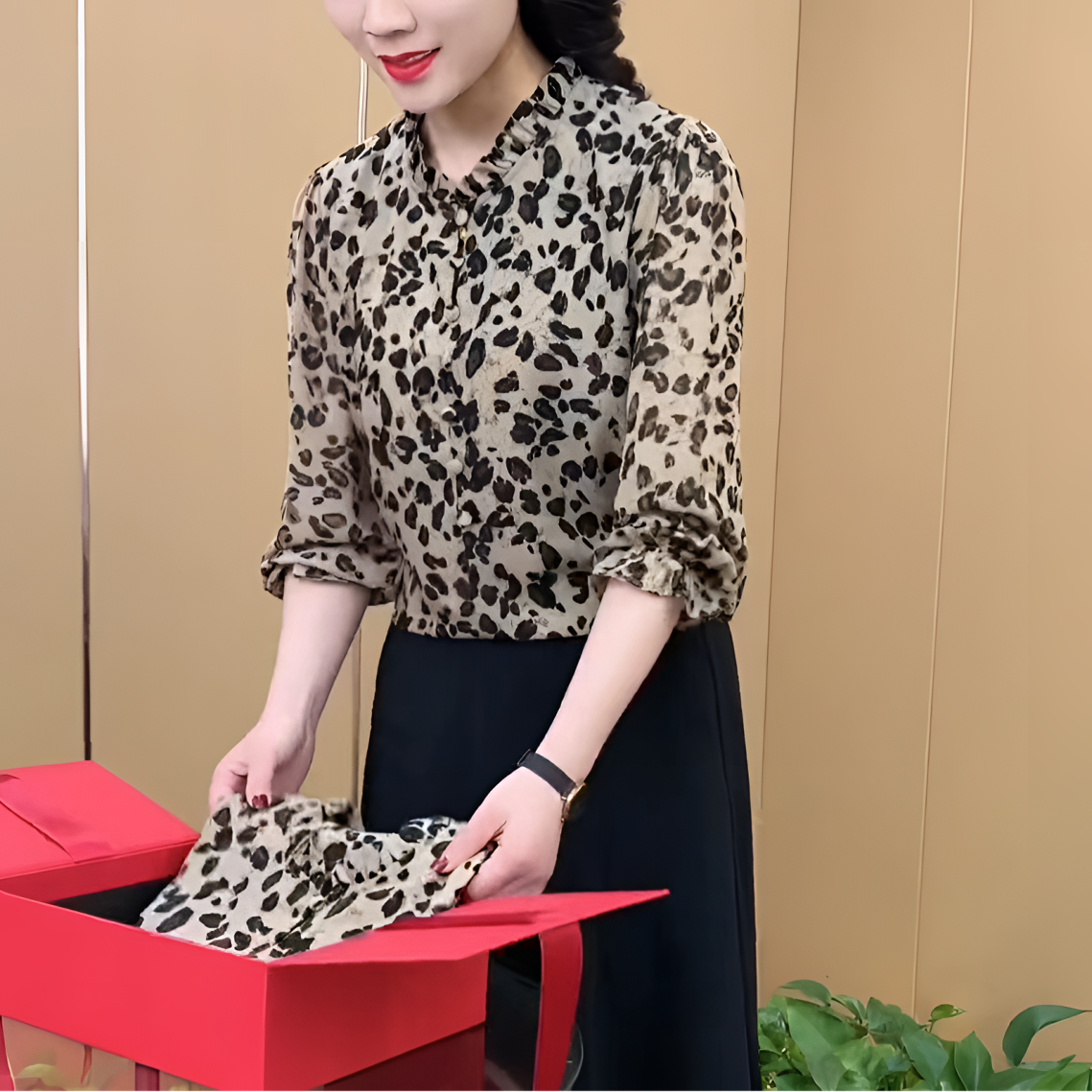 《专柜品质》夏季时尚高级感豹纹印花衬衣显瘦宽松中袖减龄衬衫上衣