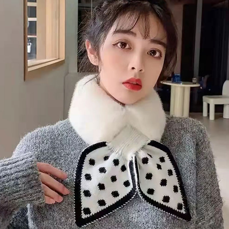 2023新款围巾女秋冬季可爱毛韩版百搭交叉小燕尾毛领保暖毛绒围脖