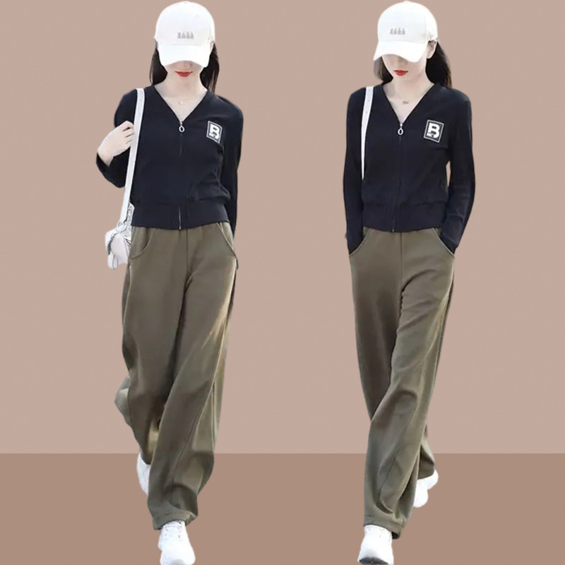 时尚洋气套装2025春秋新款时尚百搭潮流女装港味减龄阔腿裤两件套