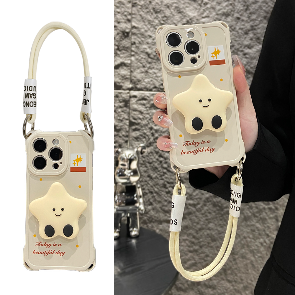 可爱星星支架适用苹果16promax手机壳防摔挂绳华为p70小米手拎
