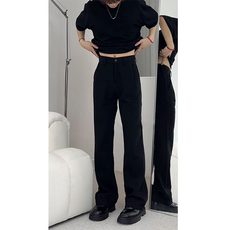 黑色冰丝西裤男夏季痞帅高级感垂坠感裤子cleanfit修身直筒微喇裤