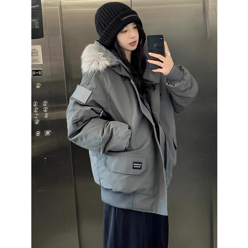 美式复古棉服外套男款冬季加厚连帽毛领派克服潮牌情侣装棉衣棉袄