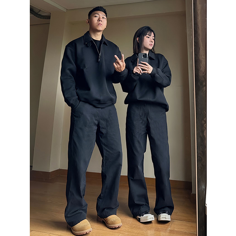 黑色裤子男款春秋美式高街cleanfit牛仔裤弹力直筒垂感弯刀微喇裤