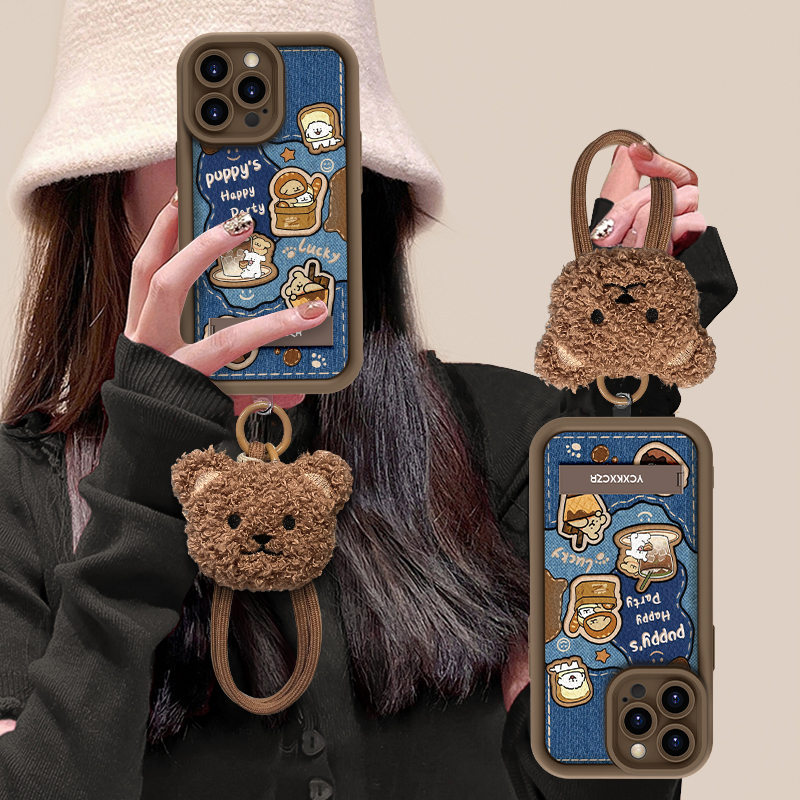 可爱小狗手机壳适用于苹果16oppo华为vivo简约卡通小羊皮松弛感女