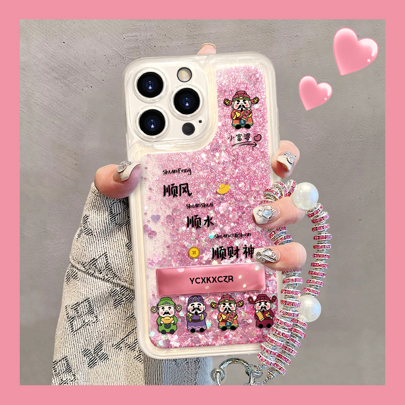 适用于苹果16/15/14新款财神手机壳iphone14promax创意网红流沙壳
