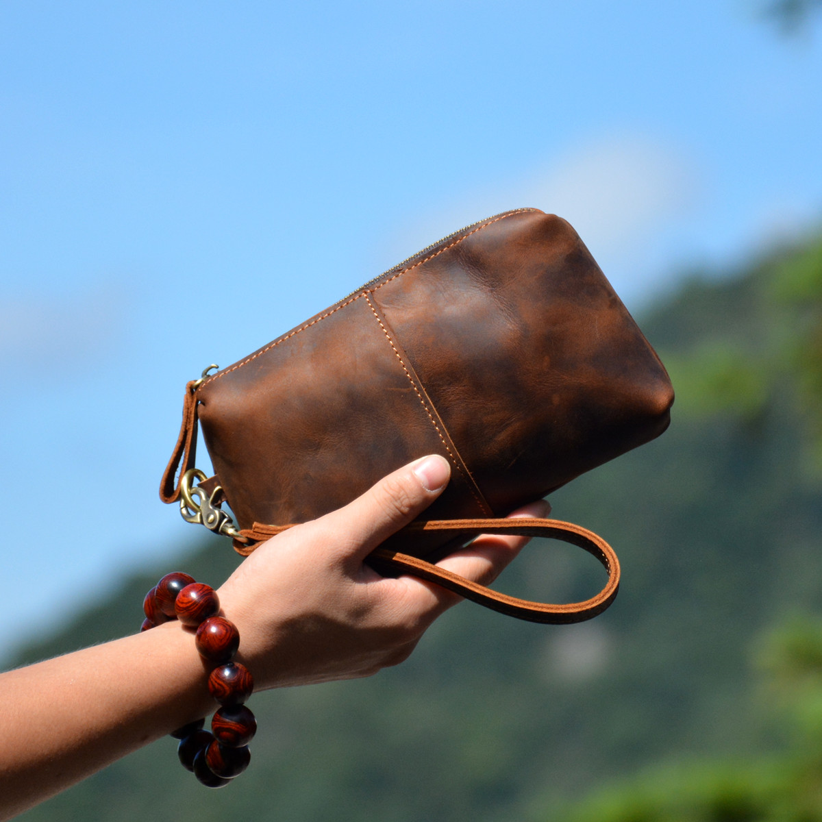 牛皮复古长款男士钱包真皮简约手抓包大容量手拎皮夹手拿包皮夹