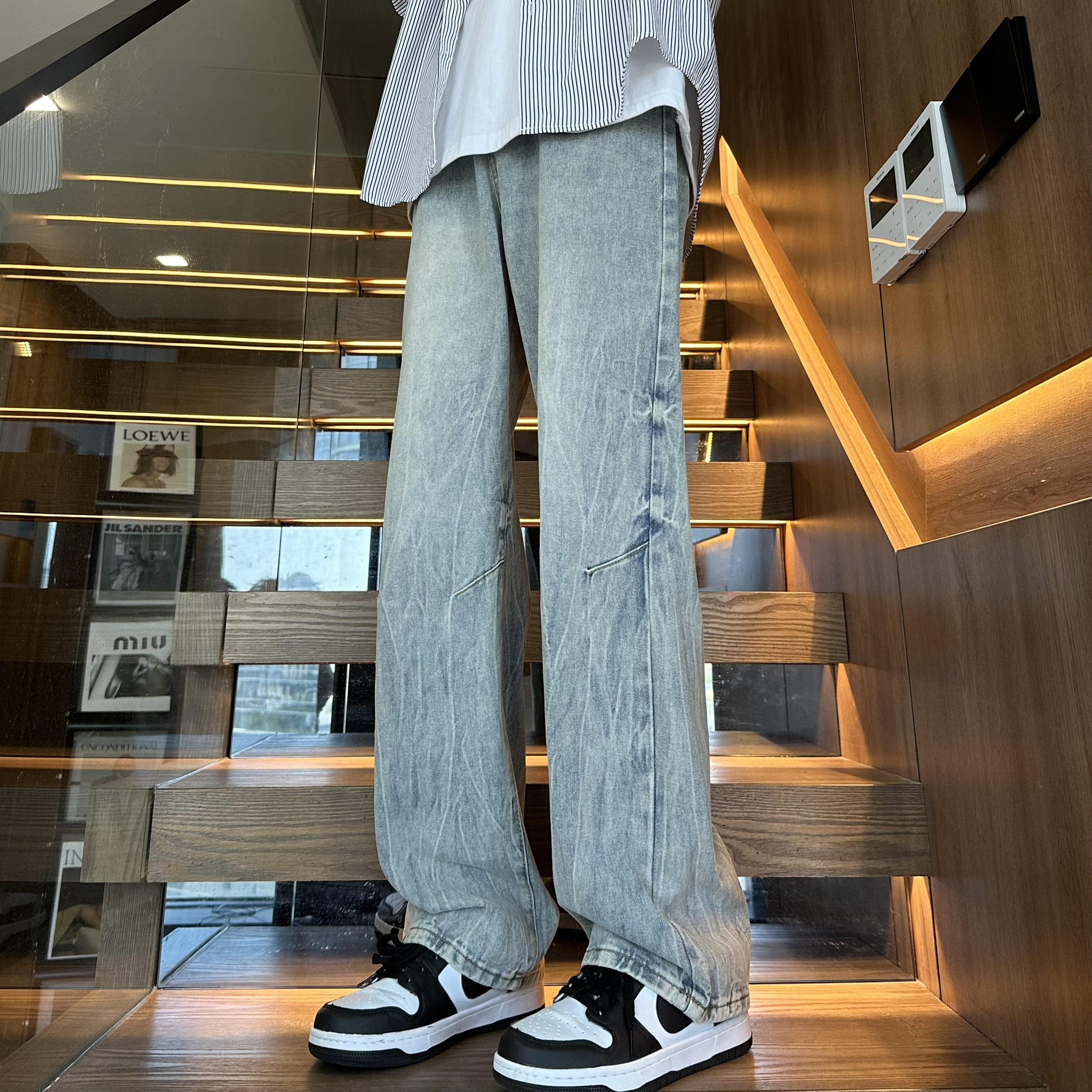 美式复古透气爆款牛仔裤潮流宽松设计感百搭修身夏季裤子男裤薄款