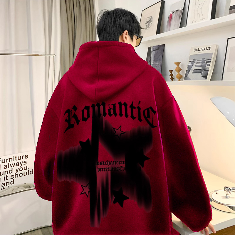 加肥加大码300斤600g重磅酒红色卫衣男连帽秋冬新款宽松外套上衣