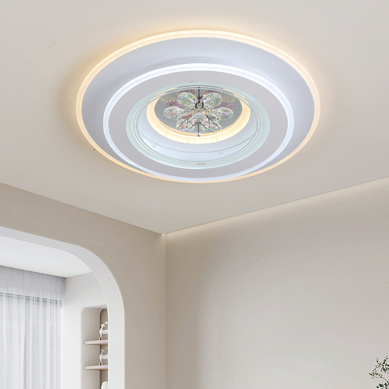 新款水晶卧室吸顶灯圆形大气餐厅主卧室灯房间灯简约玻璃客厅灯具