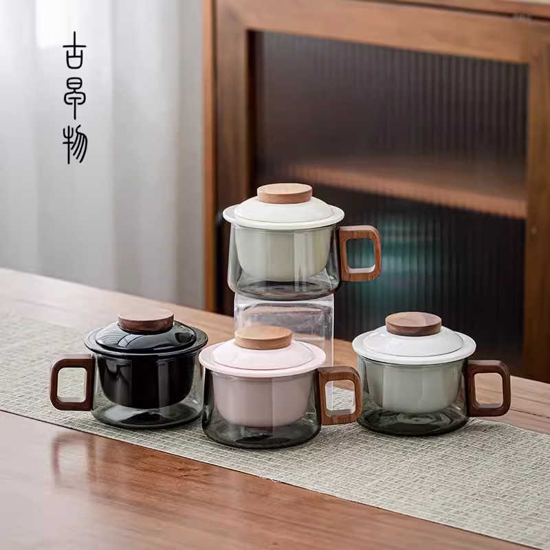 古早物ins风咖啡杯玻璃轻奢家用泡茶杯茶水分离办公室喝茶情侣杯